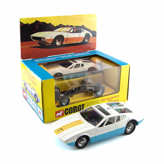 1:44 Corgi Toys Ghia 5000 Mangusta mit De Tomaso Fahrgestell Nr. 271 Repro