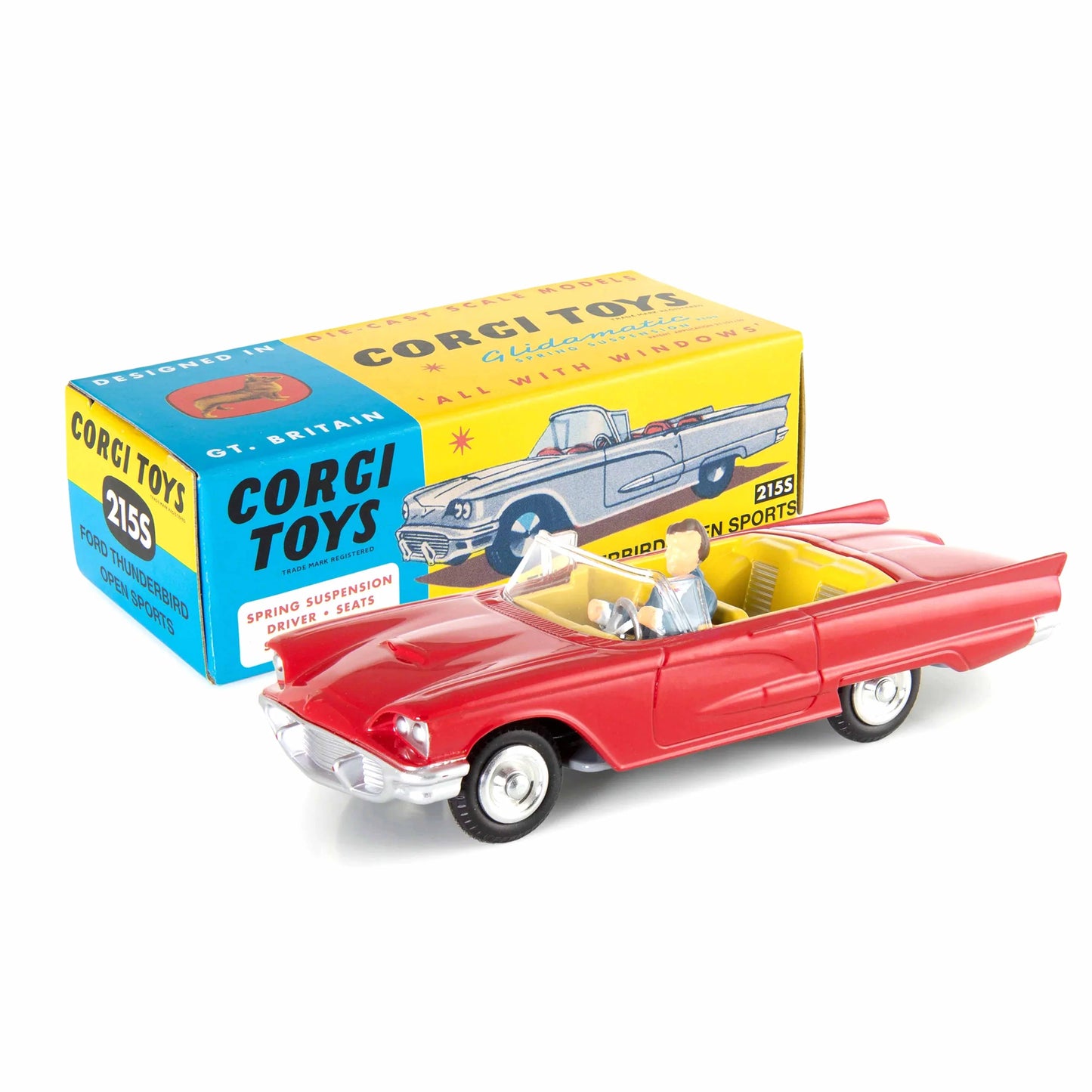 1:48 Corgi Toys Ford Thunderbird mit Federung 1962 rot mit Fahrer Nr. 215S Repro