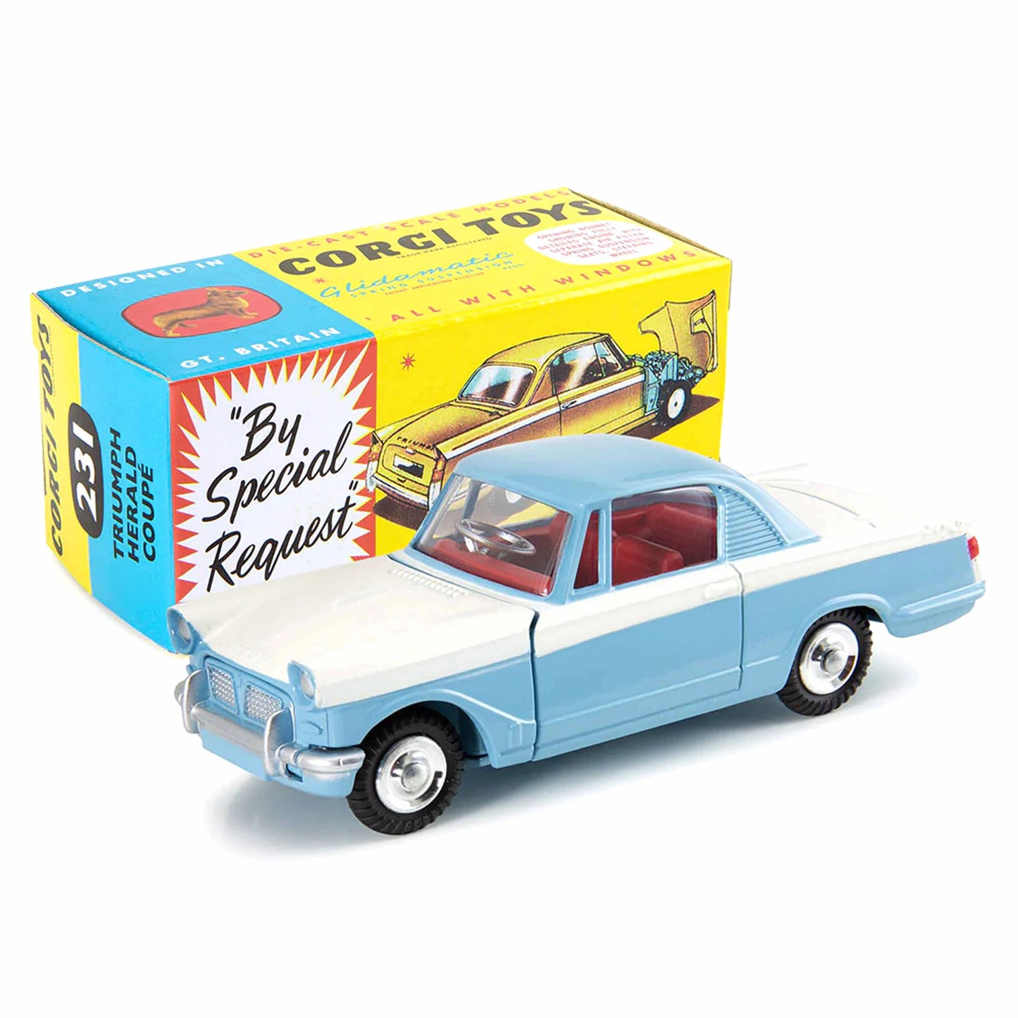 1:44 Corgi Toys Triumph Herald Coupe weiß-hellblau Nr. 231 Repro