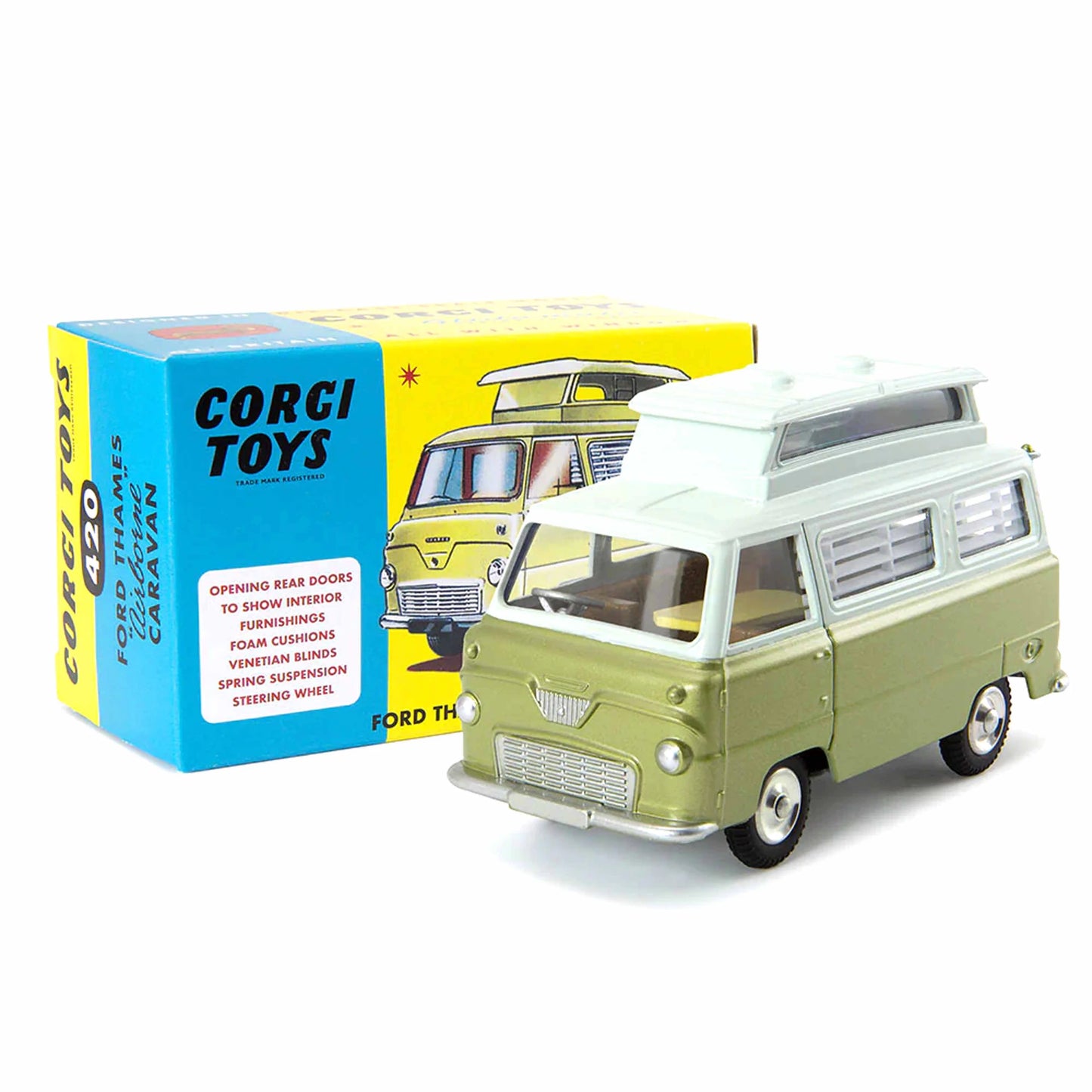 1:43 Corgi Toys Ford Thames 400E Airborne Caravan Khakigrün - Nr.420 Repro