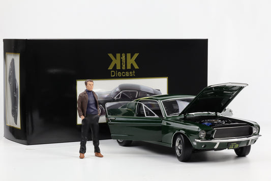 1:12 KK Scale Ford Mustang GT Fastback Bullitt 1968 mit Figur green Moviecar