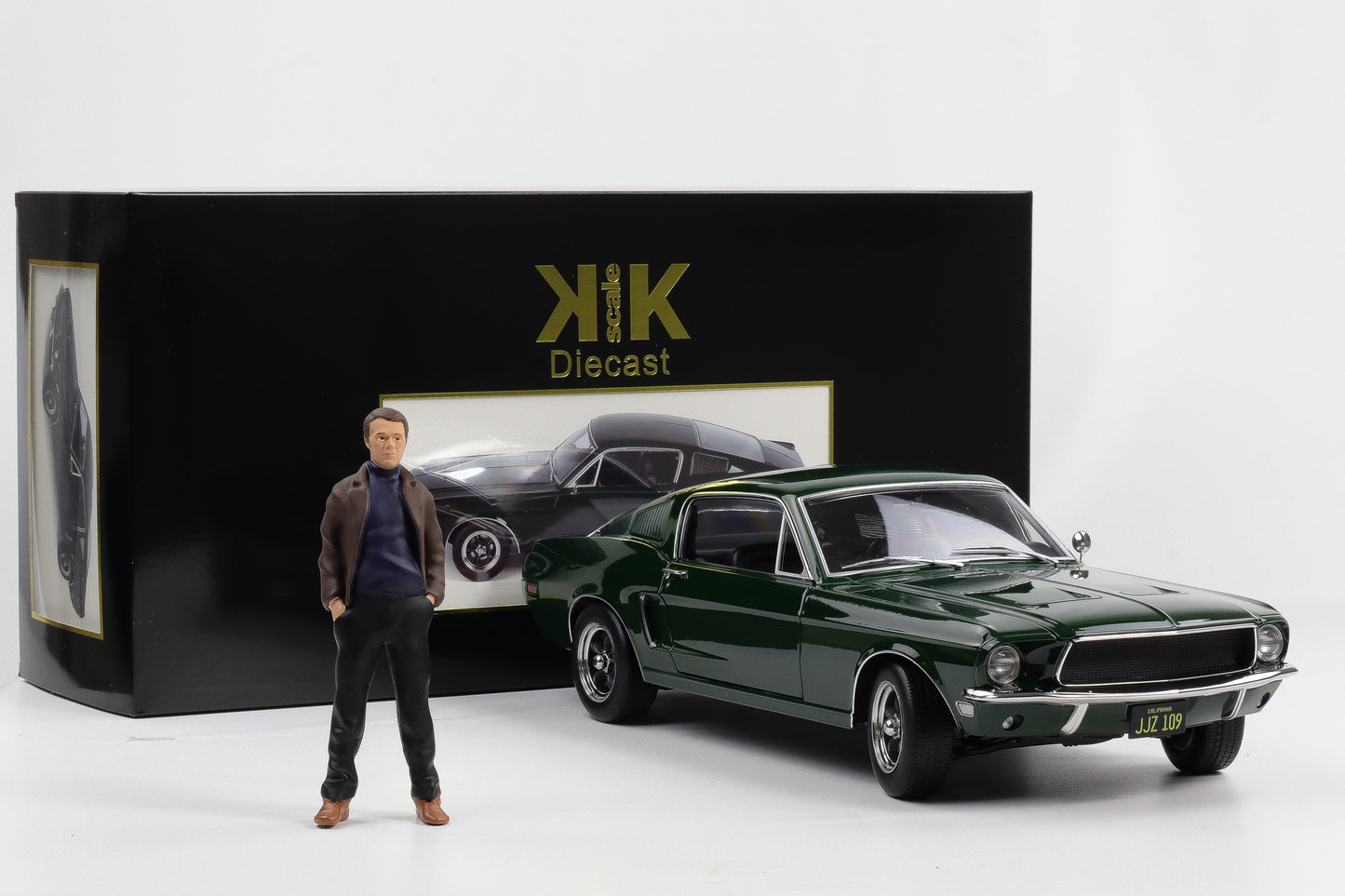 1:12 KK Scale Ford Mustang GT Fastback Bullitt 1968 mit Figur green Moviecar