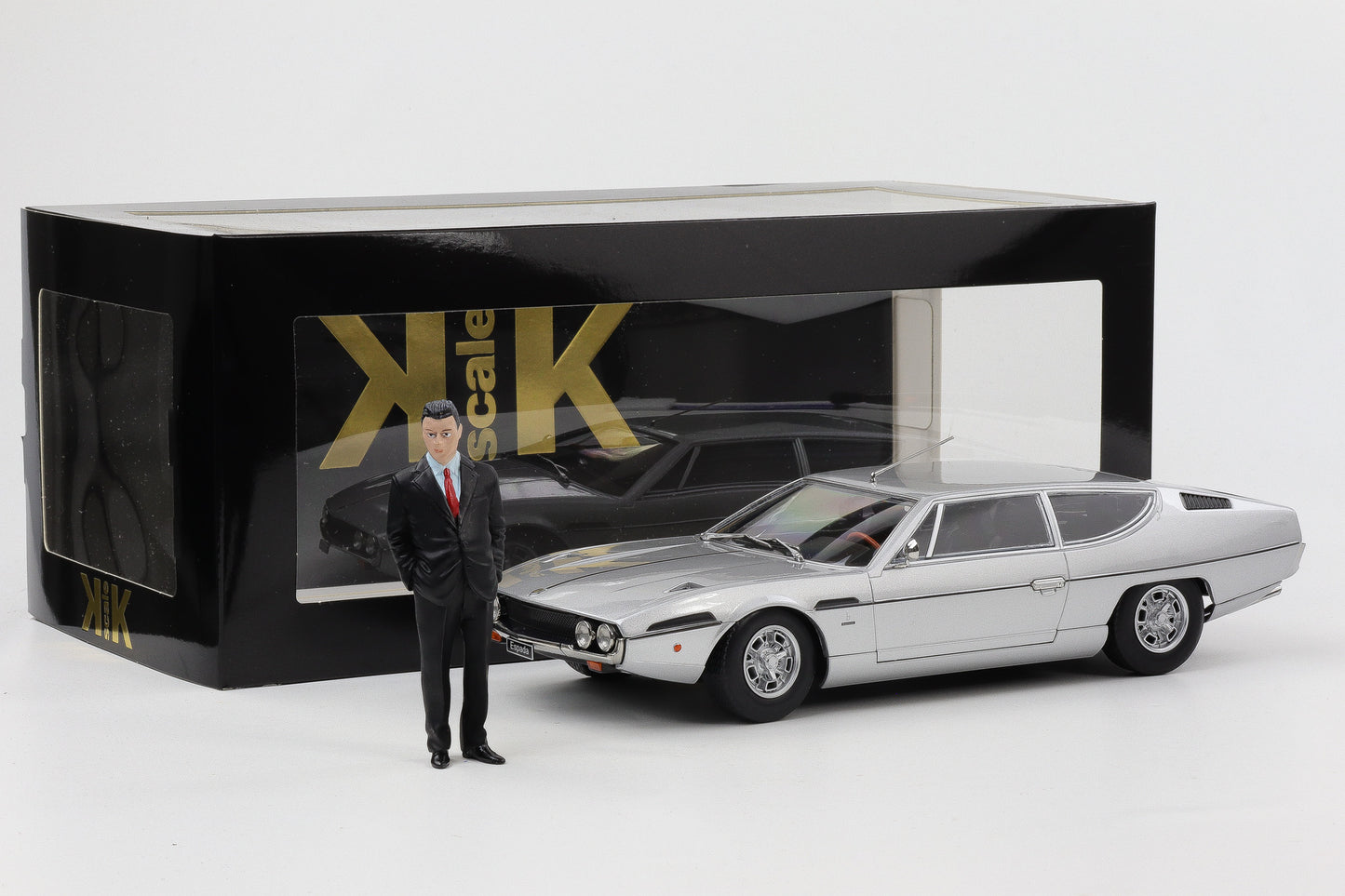 1:18 KK-Scale Lamborghini Espada S2 1970 V12 Bertone silber + Figur Ferruccio