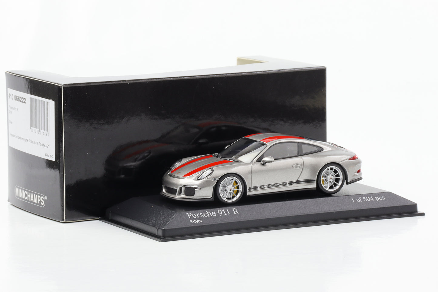 1:43 Porsche 911 991 R silber mit roten Streifen Minichamps