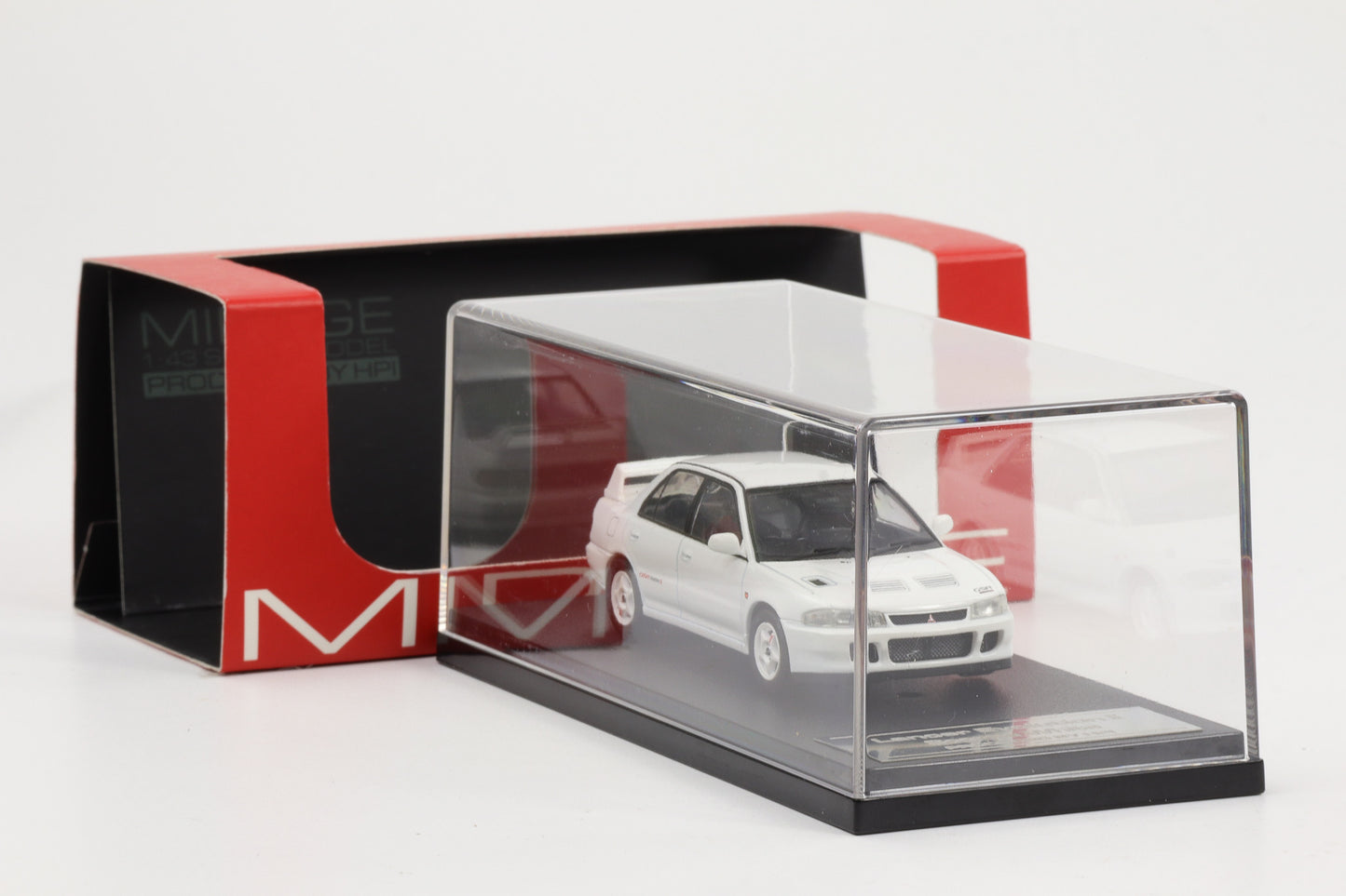 1:43 Mirage Produced by HPI Mitsubishi Lancer Evolution II Scortia-white