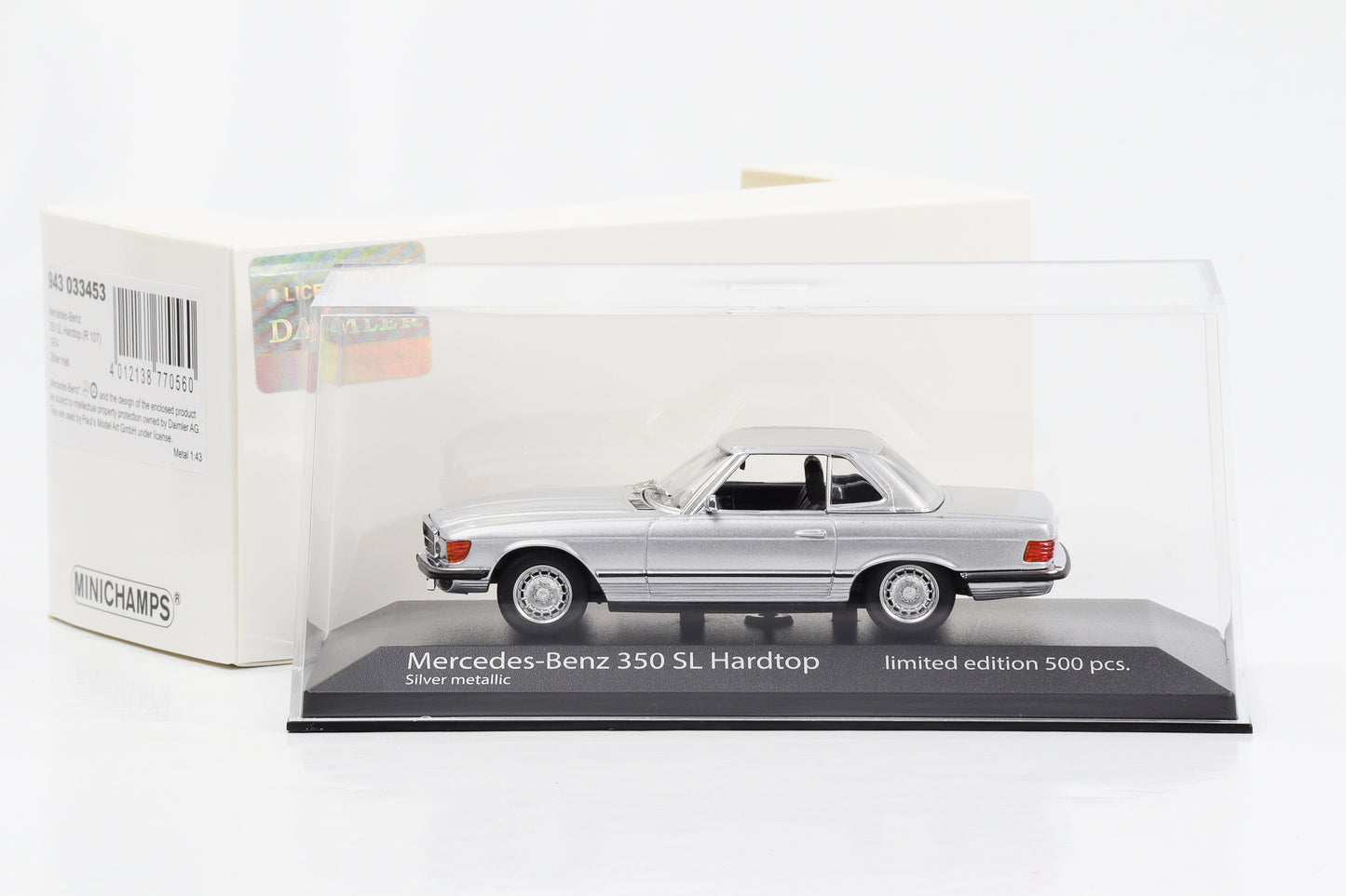 1:43 Mercedes-Benz 350 SL R107 Hardtop 1974 silber Minichamps limited