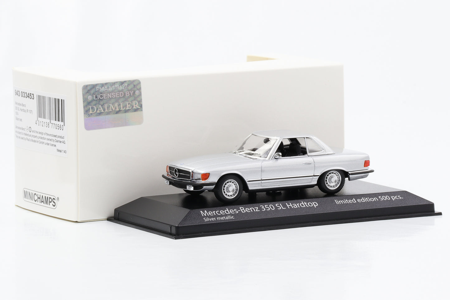 1:43 Mercedes-Benz 350 SL R107 Hardtop 1974 silber Minichamps limited