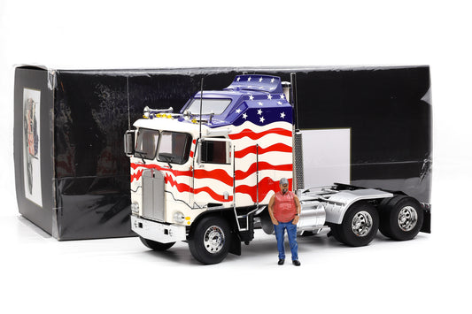 1:18 Kenworth K 100 Aerodyne COE Sattelzugmaschine Stars & Stripes 1976 + Figur