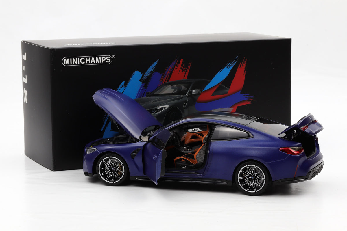 1:18 Minichamps BMW M4 G82 Coupe 2020 Frozen Portimao blue metallic opening