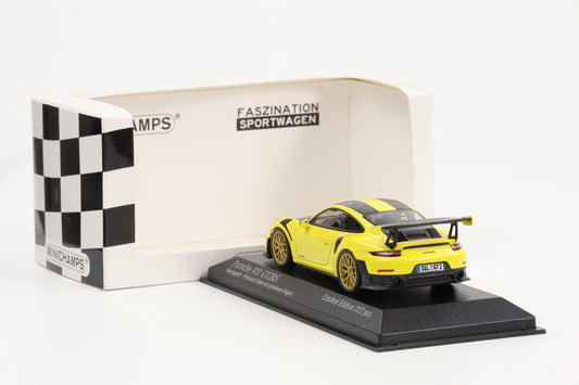 1:43 Minichamps Porsche 911 991.2 GT2RS Weissach-Package 2018 gelb / goldene Felgen