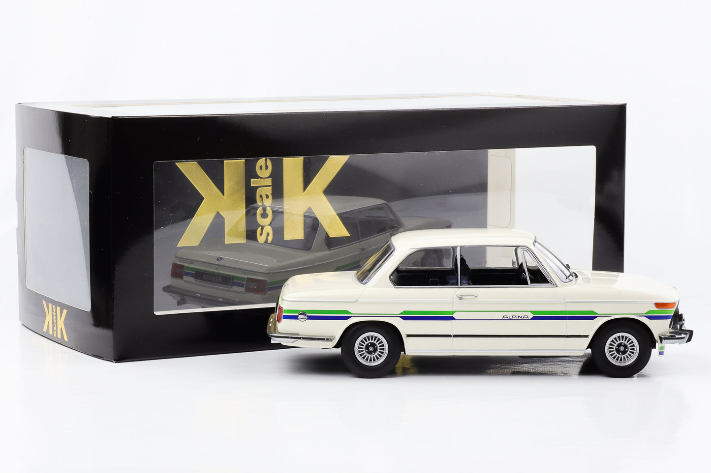 1:18 BMW Alpina 2002 1974 weiss mit Dekorstreifen KK-Scale diecast