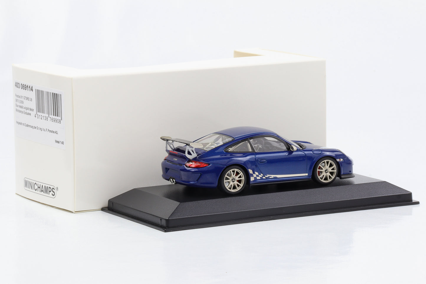 1:43 Porsche 911 997 II GT3 RS 3.8 2009 blaumetallic mit goldenem Decor Minichamps