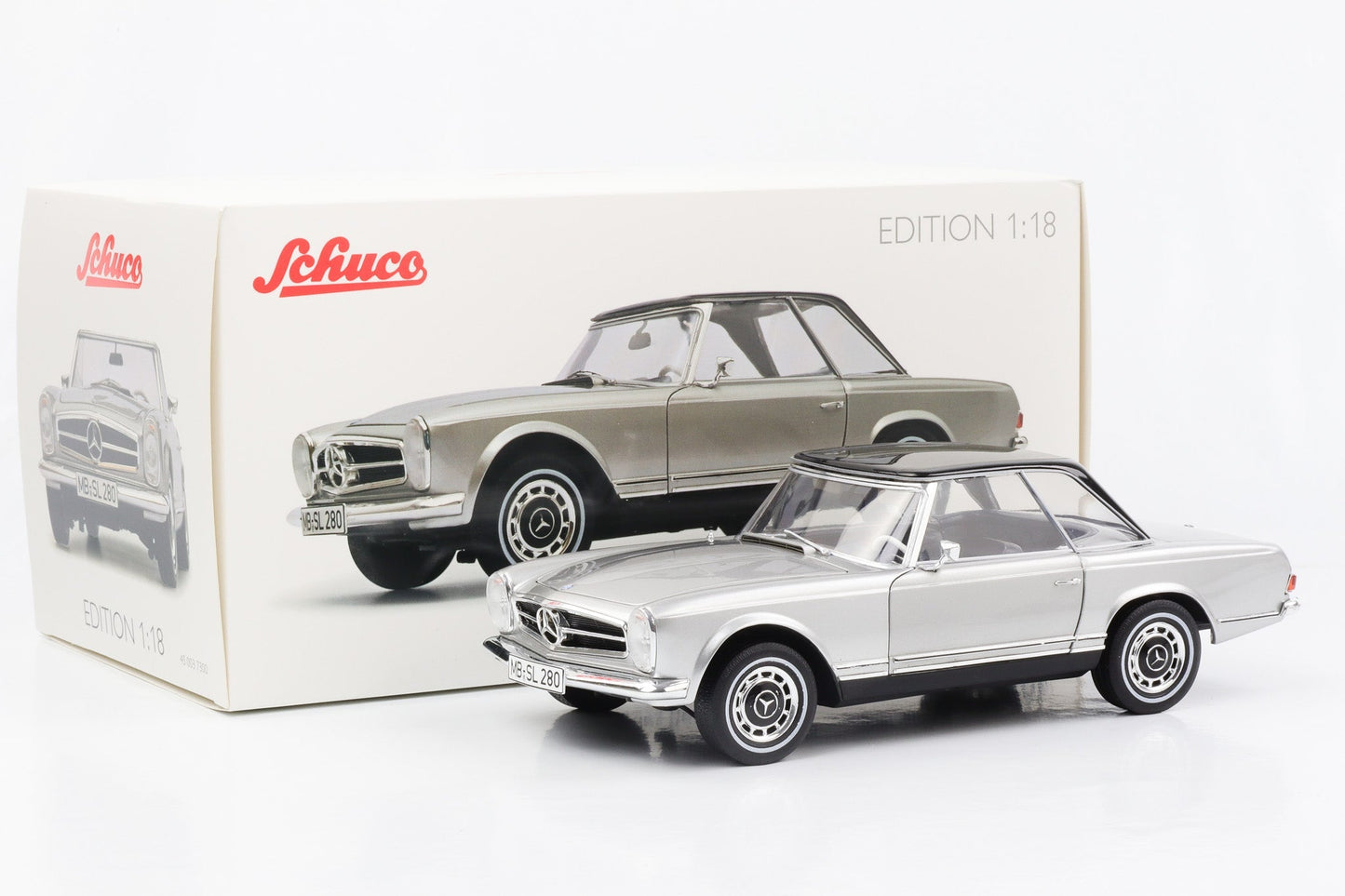 1:18 Mercedes-Benz 280 SL Pagode W113 1968 silber mit Hardtop Schuco