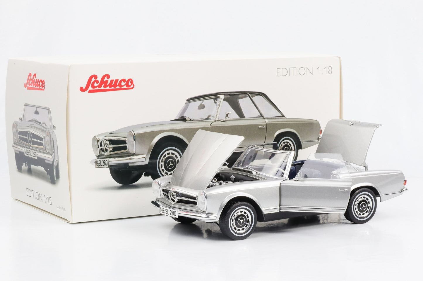 1:18 Mercedes-Benz 280 SL Pagode W113 1968 silber mit Hardtop Schuco