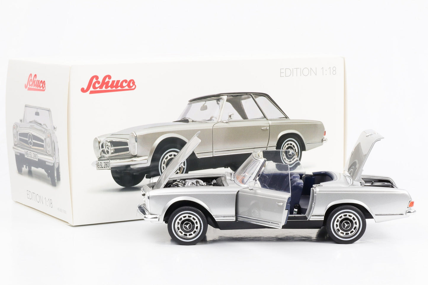 1:18 Mercedes-Benz 280 SL Pagode W113 1968 silber mit Hardtop Schuco