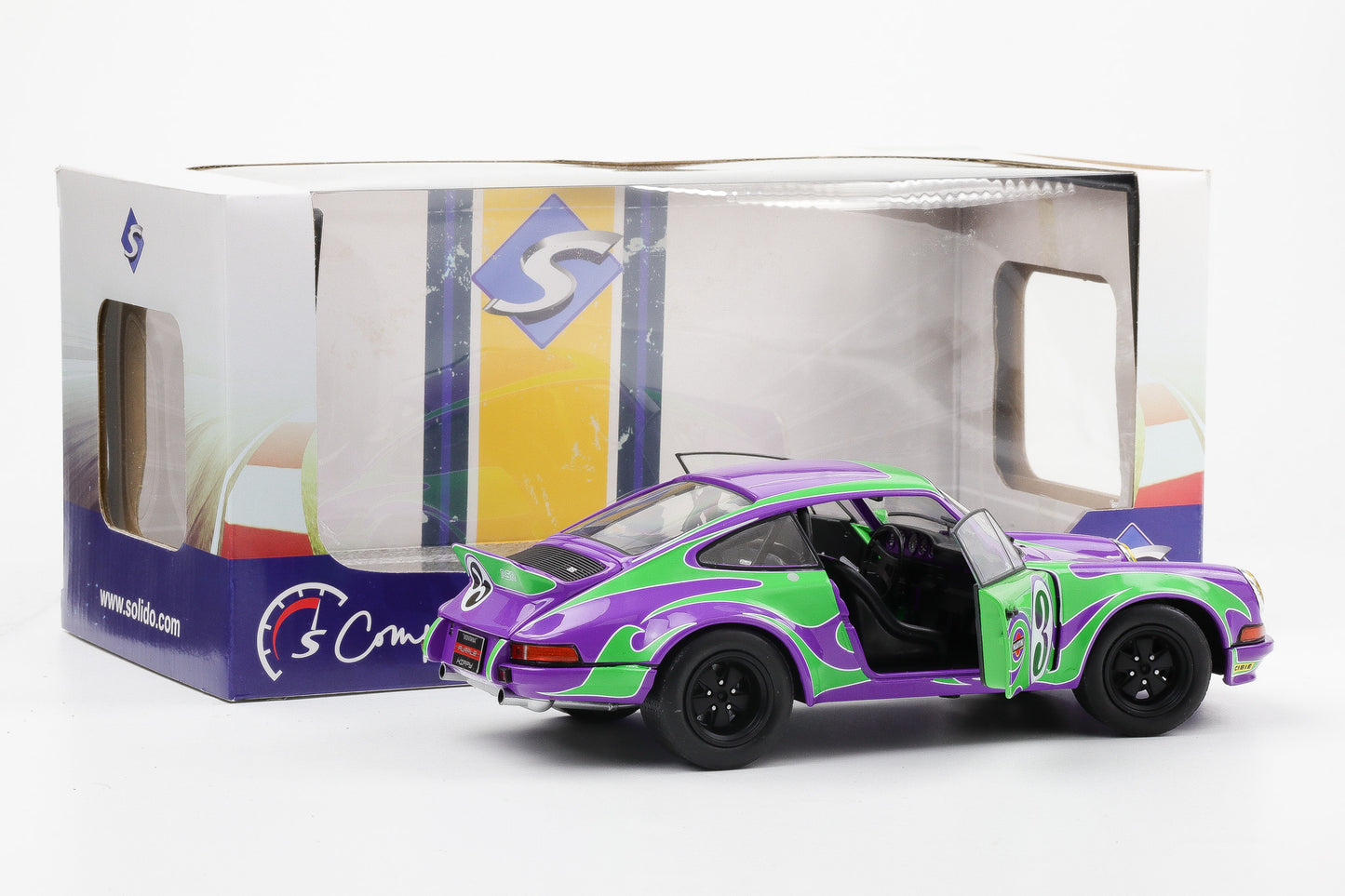 1:18 Solido Porsche 911 RSR #3 Martini Racing 1973 Hippie Tribute lila grün diecast