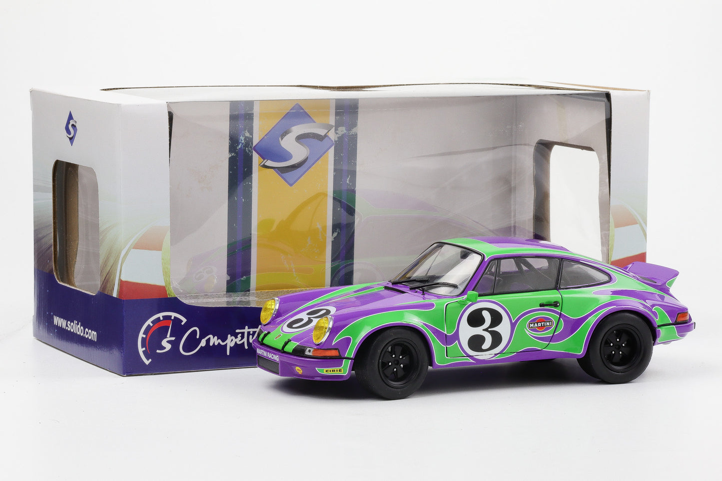 1:18 Solido Porsche 911 RSR #3 Martini Racing 1973 Hippie Tribute lila grün diecast
