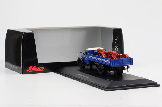 1:43 Schuco Magirus Deutz S6500 Pritsche mit 2 Porsche Diesel Karosse