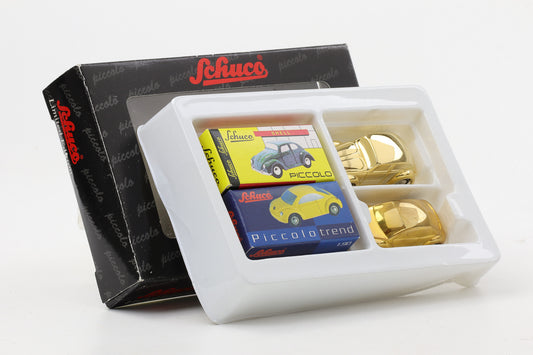 1:90 Schuco Piccolo Trend VW Brezelkäfer + New Beetle Gold Set Limitiert