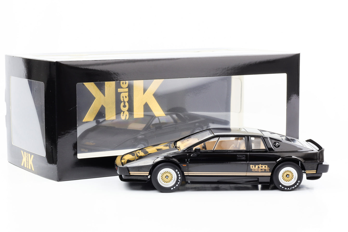 1:18 Lotus Esprit Turbo 1981 schwarz mit goldenem Dekor KK-Scale diecast