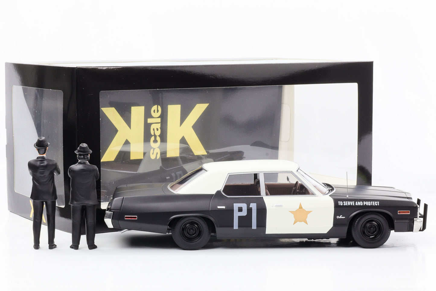 1:18 Dodge Monaco 1974 Bluesmobile mit 2 Figuren Blues Brothers KK-Scale