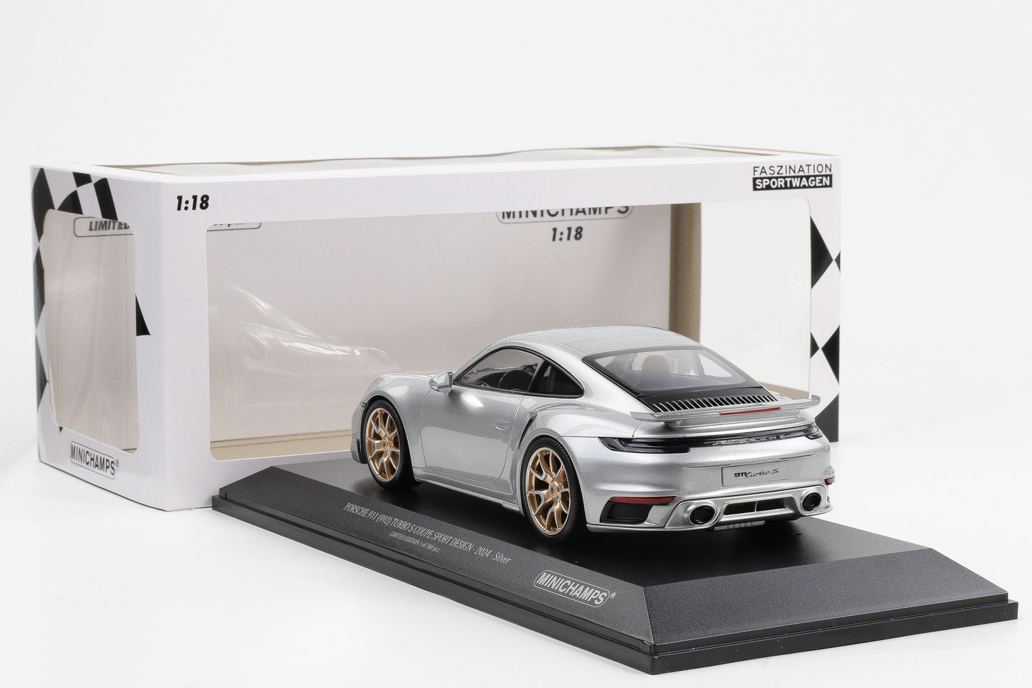 1:18 Minichamps Porsche 911 992 Turbo S Coupe Sport Design 2024 silber 300 pcs