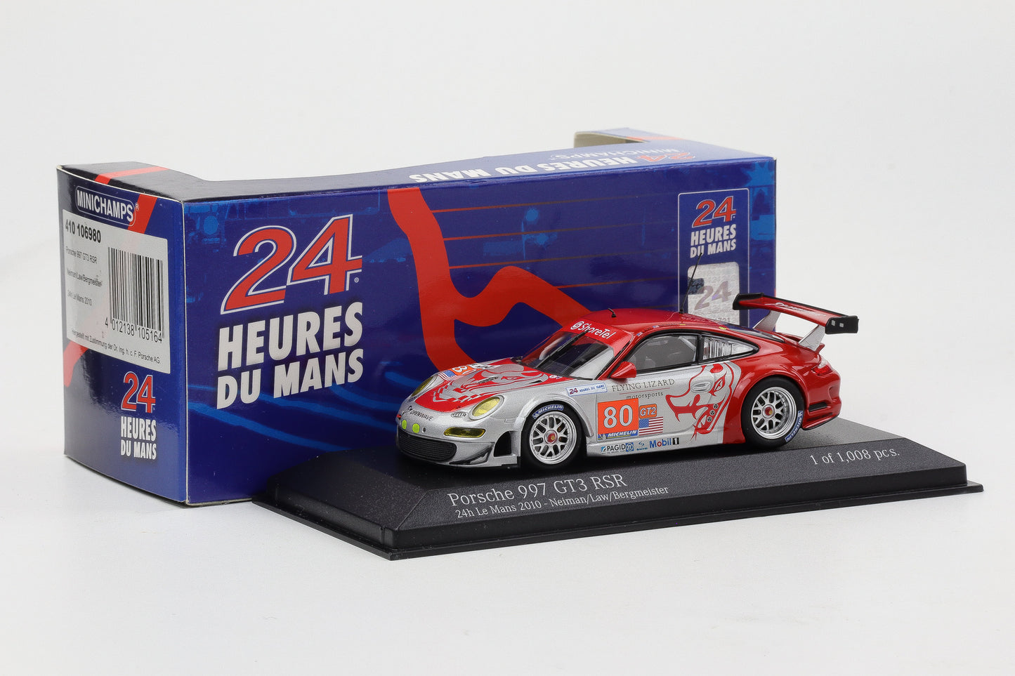 1:43 Minichamps Porsche 911 997 GT3 RSR Flying Lizard 24h Le Mans 2010 #80