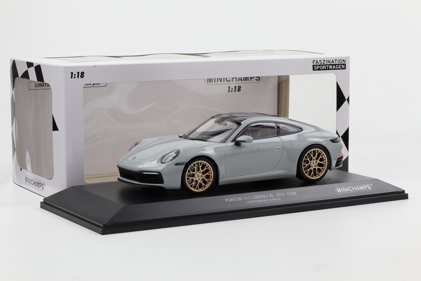 1:18 Minichamps Porsche 911 992 Carrera 4S 2023 kreide / goldene Felgen 300 pcs