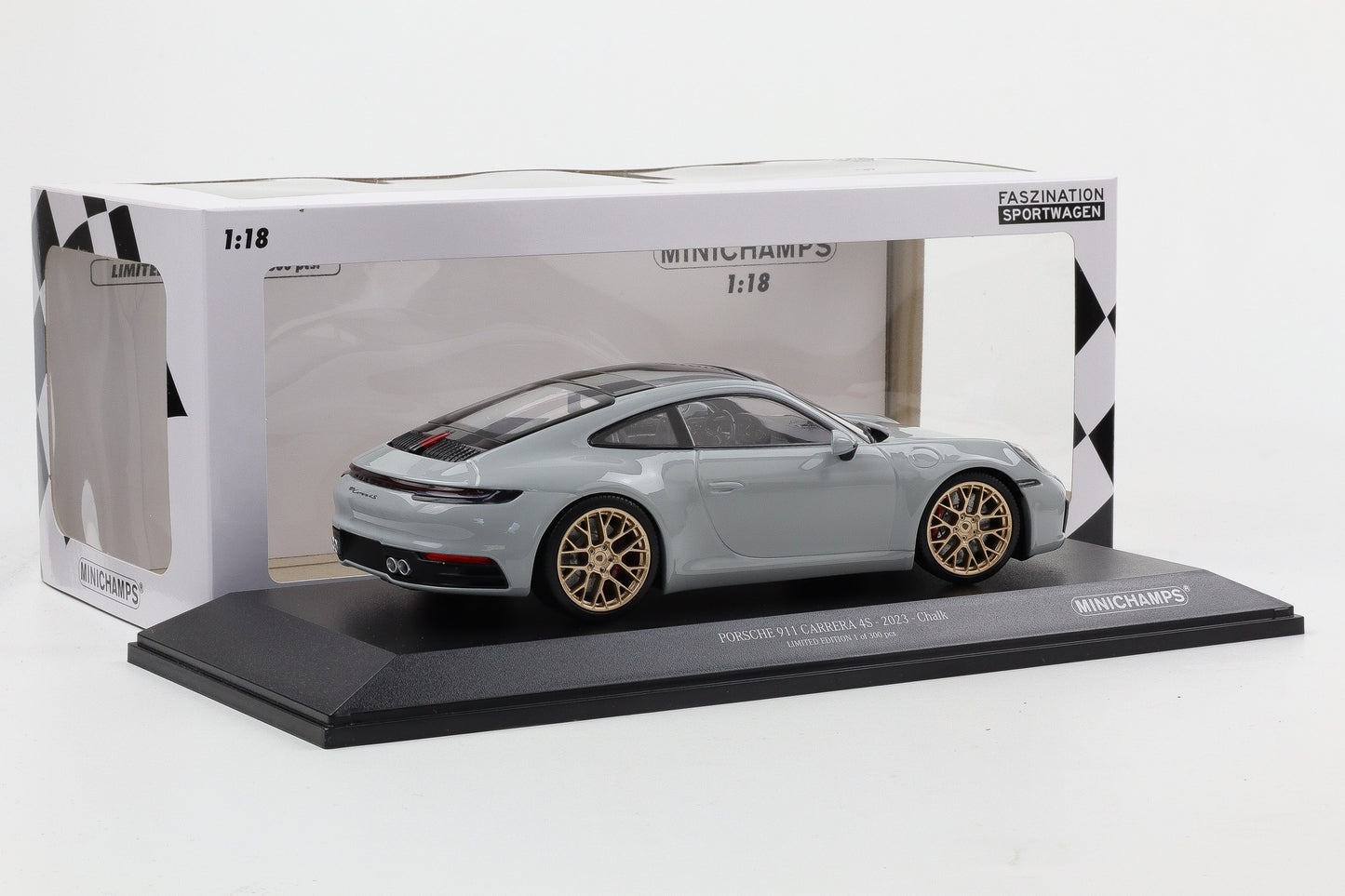 1:18 Minichamps Porsche 911 992 Carrera 4S 2023 kreide / goldene Felgen 300 pcs