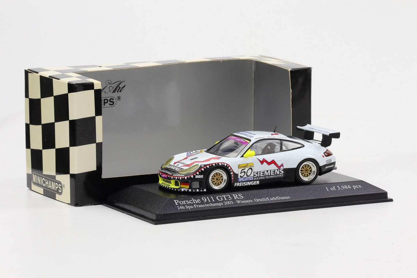 1:43 Minichamps Porsche 911 GT3 RS #50 24h Spa 2003 Winners Ortelli Lieb Dumas
