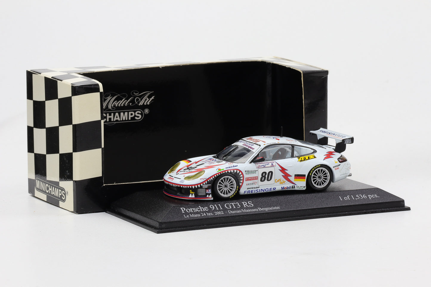 1:43 Minichamps Porsche 911 GT3 RS 24h Le Mans 2002 #80 Dumas Maassen Bergmeister