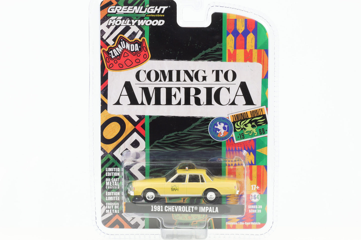 1:64 Zamunda coming to America 1981 Chevrolet Impala Taxi gelb Greenlight Hollywood