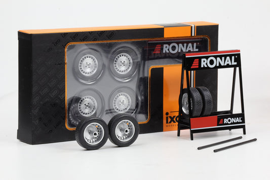 1:18 IXO 4 Felgen Radsatz Ronal Set / Felge ca 23 mm silber / ca 34 mm mit Reifen