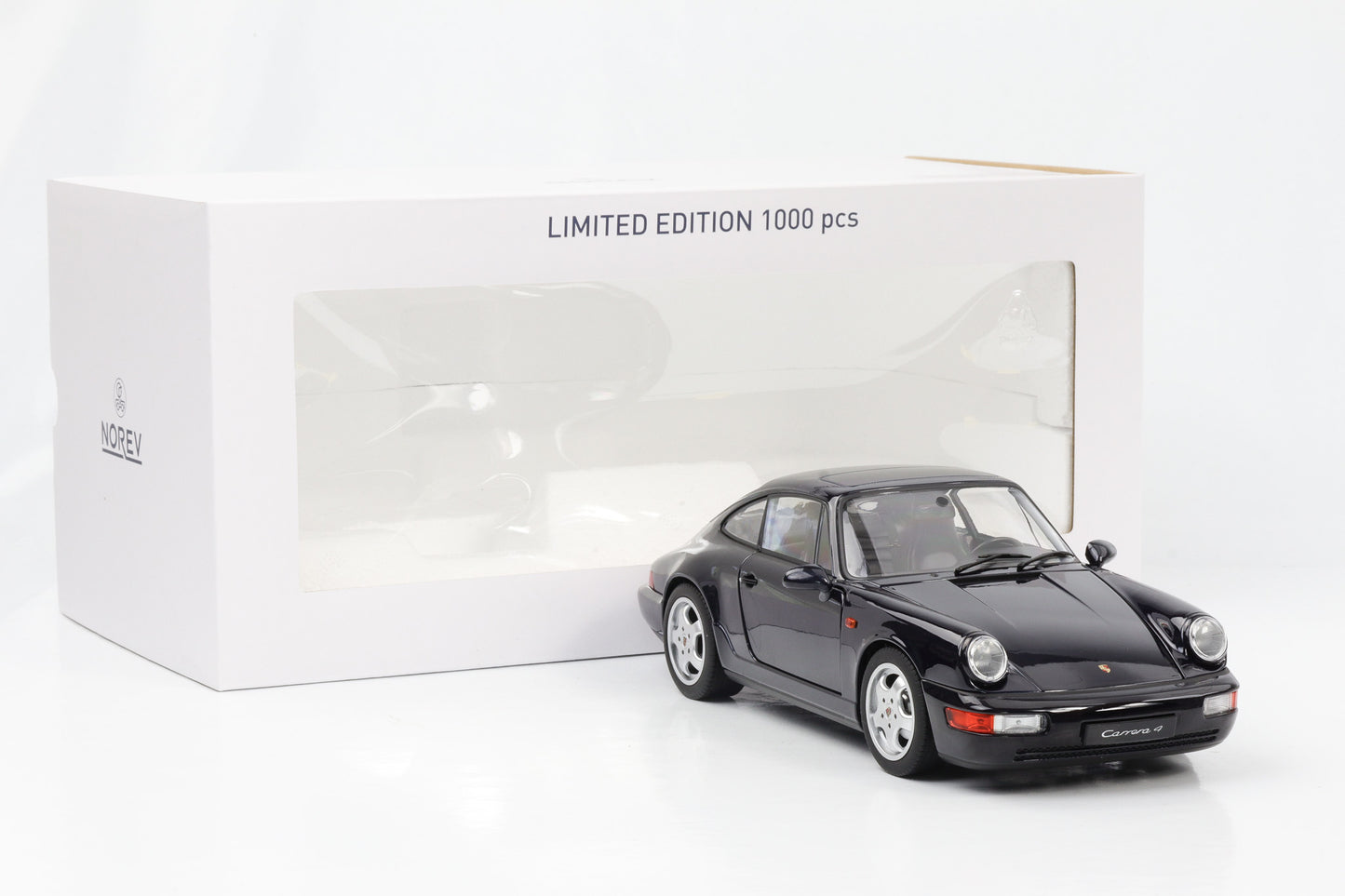 1:18 Porsche 911 964 Carrera 4 Coupe blau metallic 1990 Norev 187324 full opening