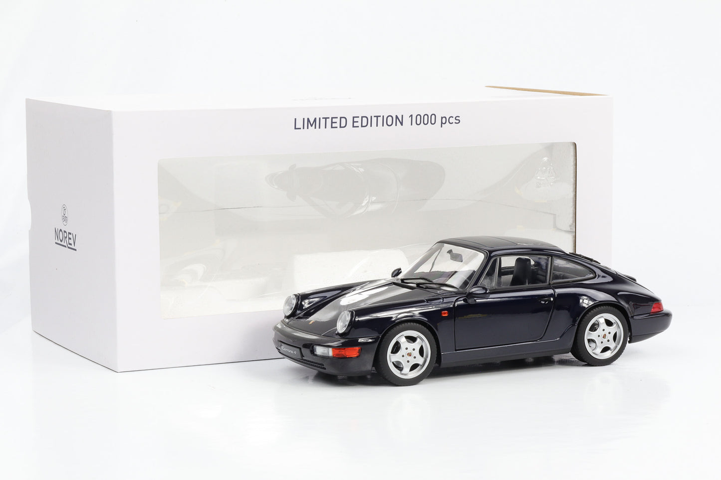 1:18 Porsche 911 964 Carrera 4 Coupe blau metallic 1990 Norev 187324 full opening