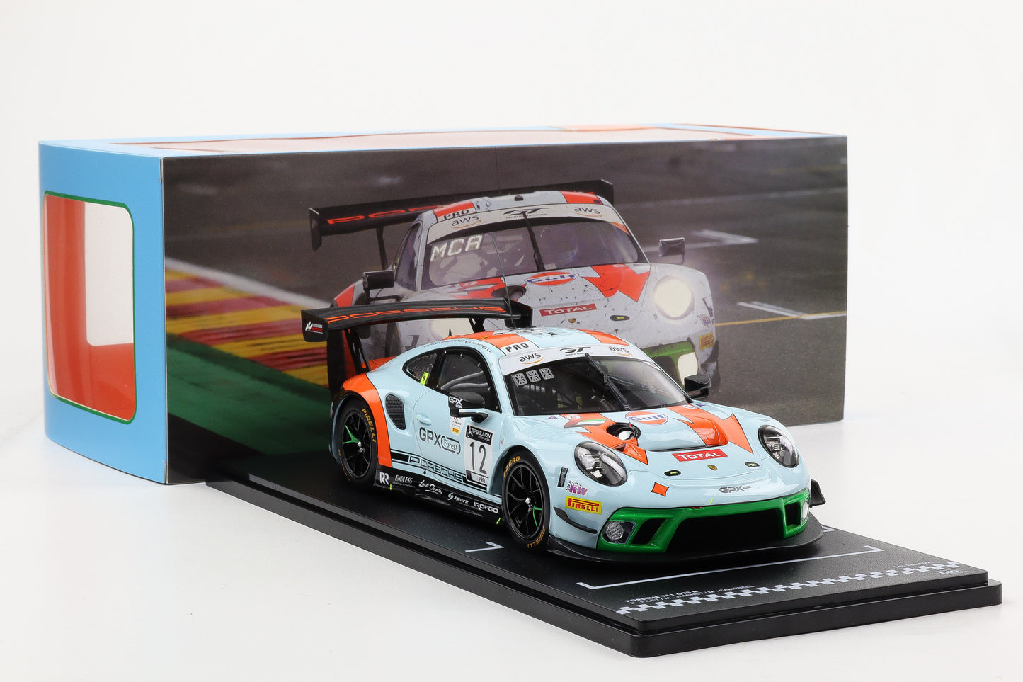 1:18 IXO Porsche 911 GT3 R Gulf #12 4th 24h Spa 2020 Campbell Pilet Jaminet