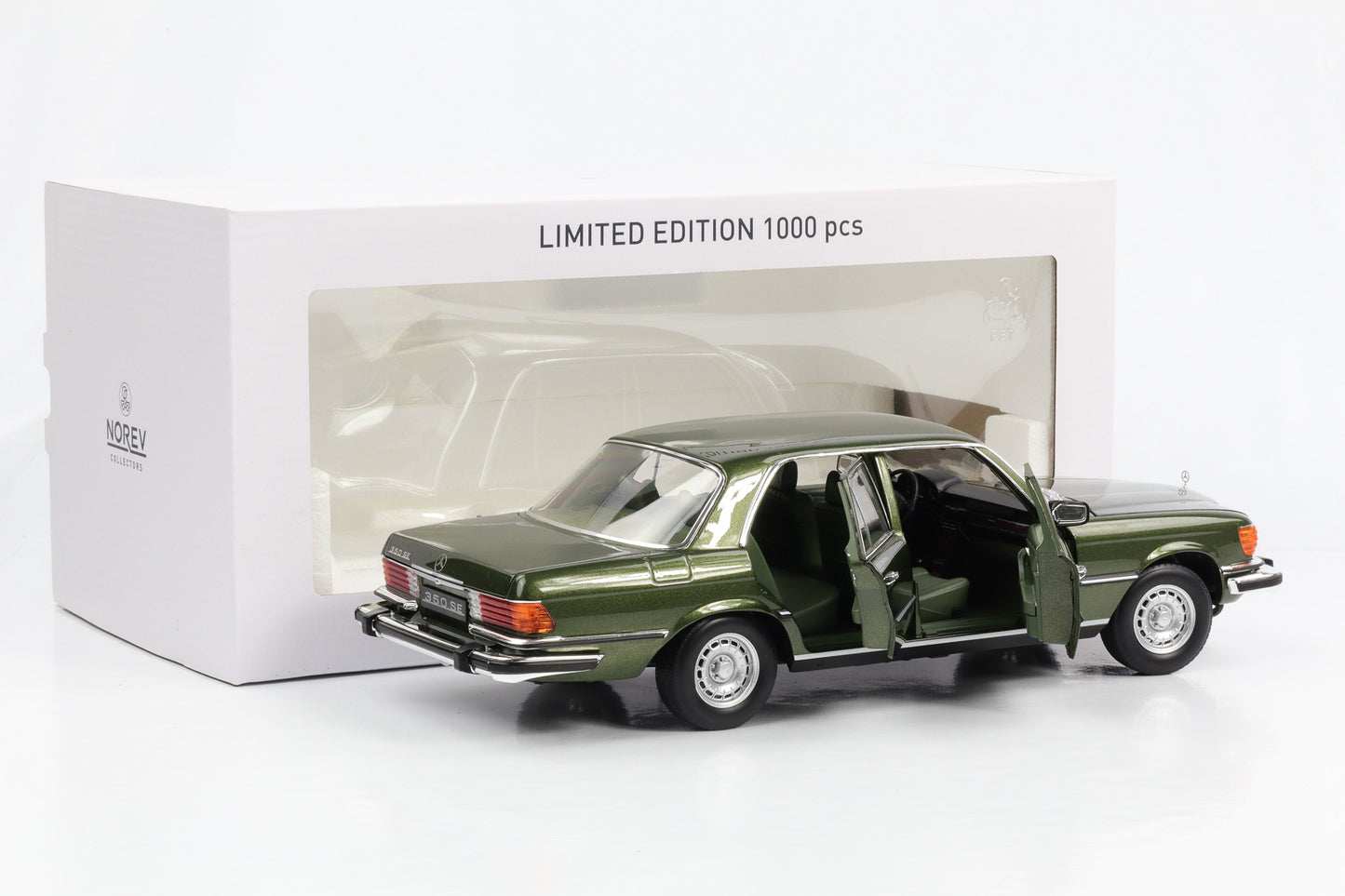 1:18 Mercedes-Benz 350 SE W116 US Version 1973 grünmetallic Norev limited