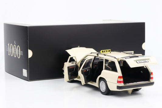 1:18 Mercedes-Benz 300 D T-Modell Taxi S 124 hellelfenbein 1989 1993 Norev Dealer