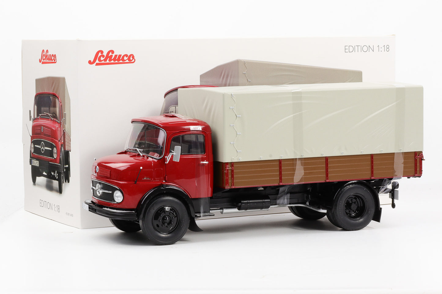 1:18 Schuco Mercedes Benz L911 Pritsche / Plane LKW rubin red 1966 diecast