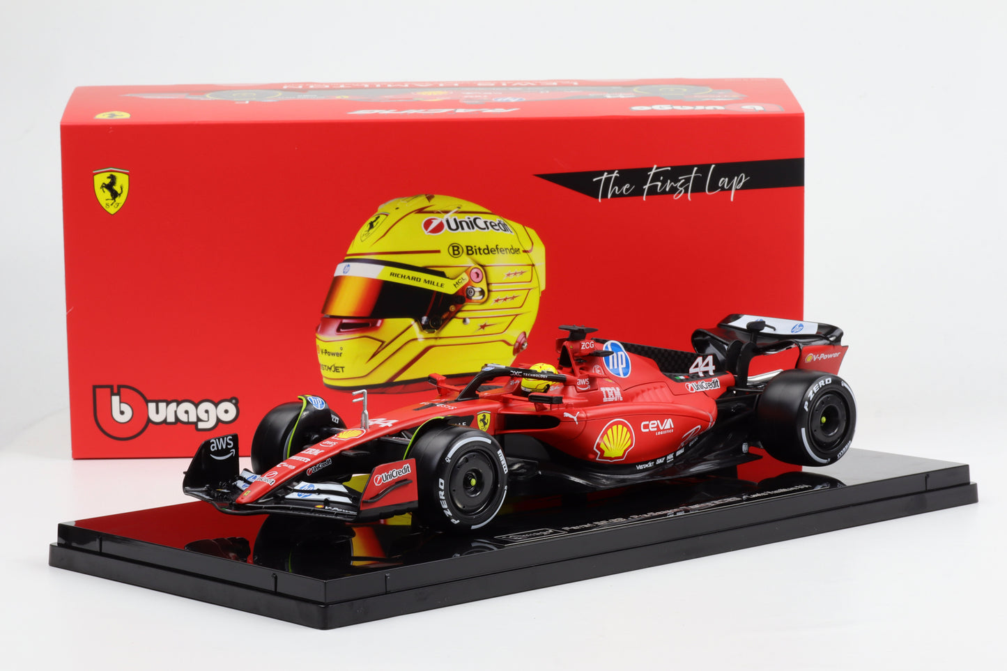 1:18 BURAGO Ferrari F1 Sf-23 #44 Fiorano 2025 Lewis Hamilton with SHOWCASE
