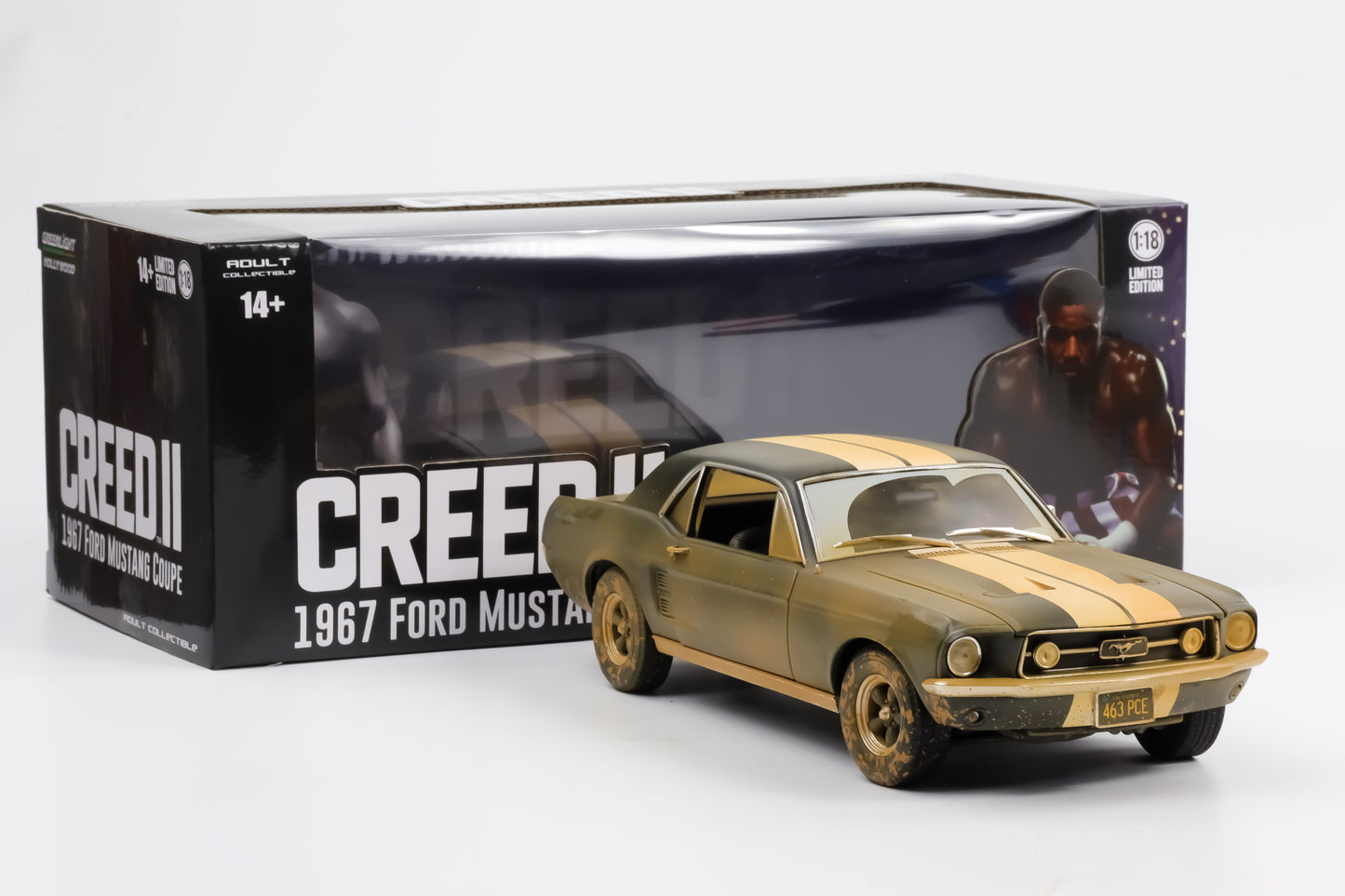 1:18 Greenlight Ford Mustang Coupe Creed II Movie 1967 schwarz matt dirty 13626