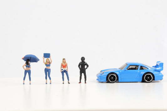 1:64 Figur 3 Grid Girls mit Fahrer Figuren Set American Diorama Mijo limited