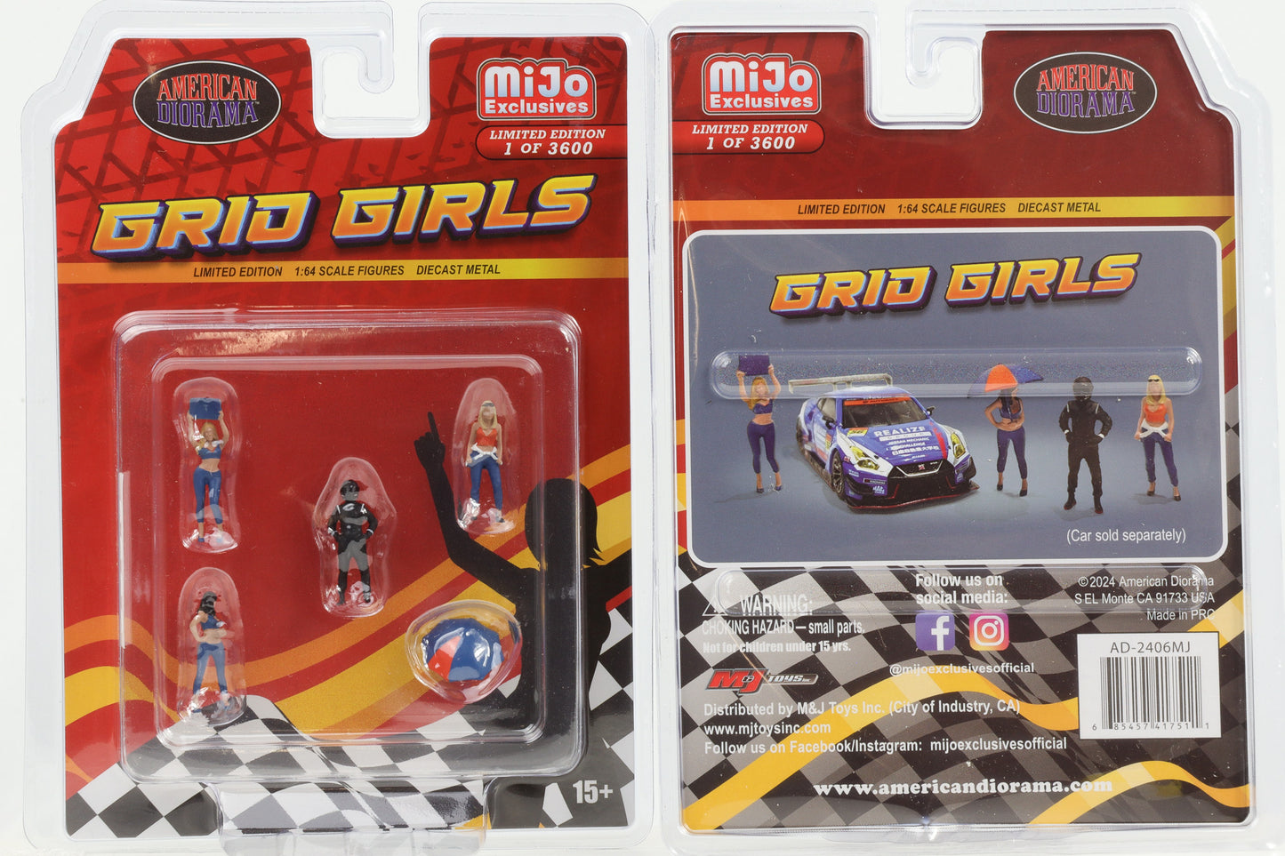 1:64 Figur 3 Grid Girls mit Fahrer Figuren Set American Diorama Mijo limited