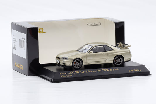 1:43 Carnel by Kyosho Nissan Skyline Nür GT-R Mspec BNR34 2002 Silica Brass