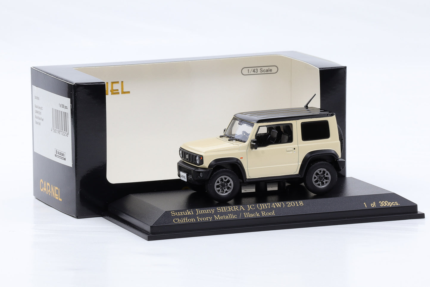 1:43 Carnel by Kyosho Suzuki Jimny JC JB74W 2018 Chiffon Ivory Metallic Black Roof