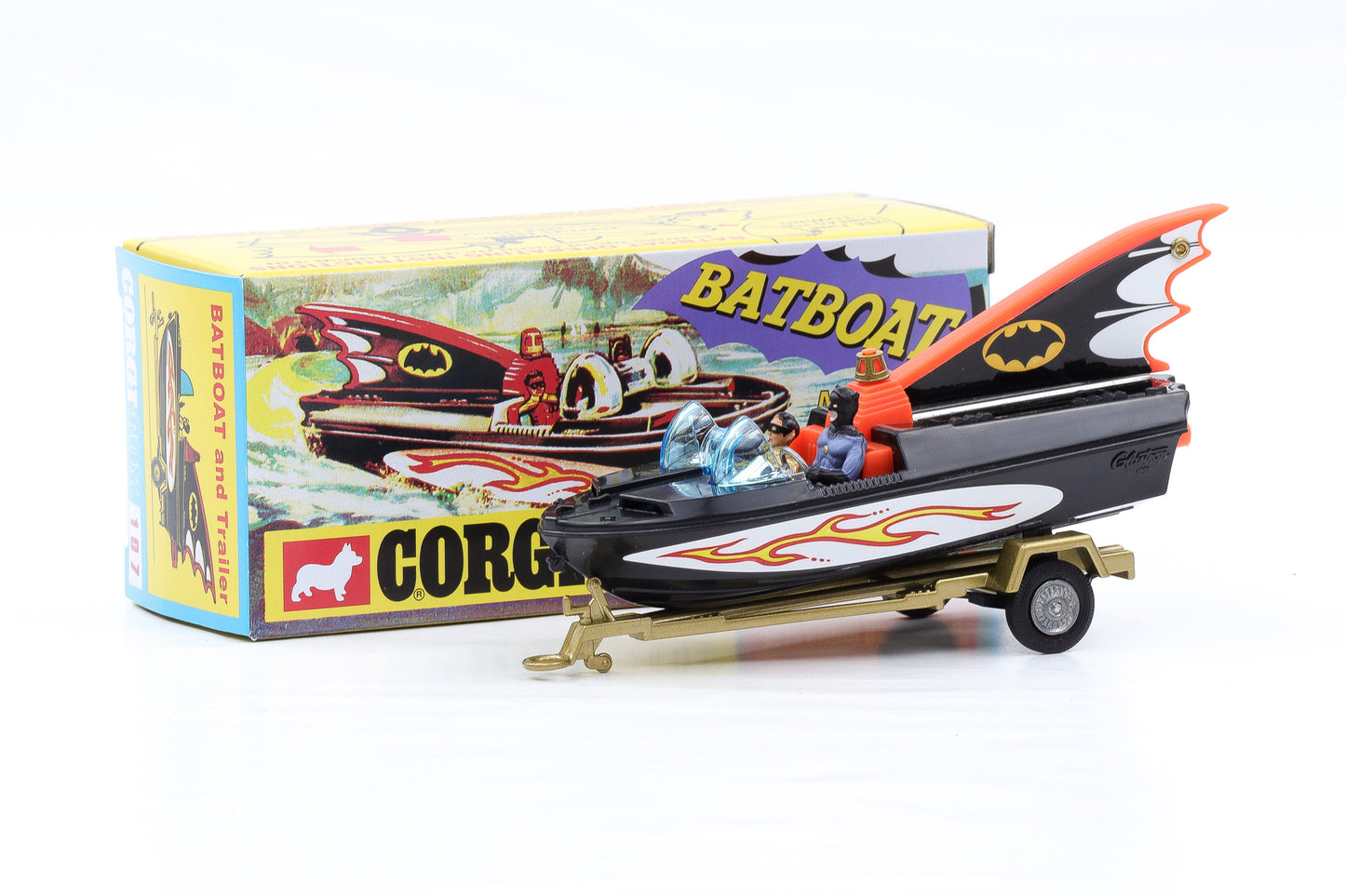 Corgi Toys Batmobile Batboat mit Trailer Batman and Robin Nr. 107 Repro 1:43