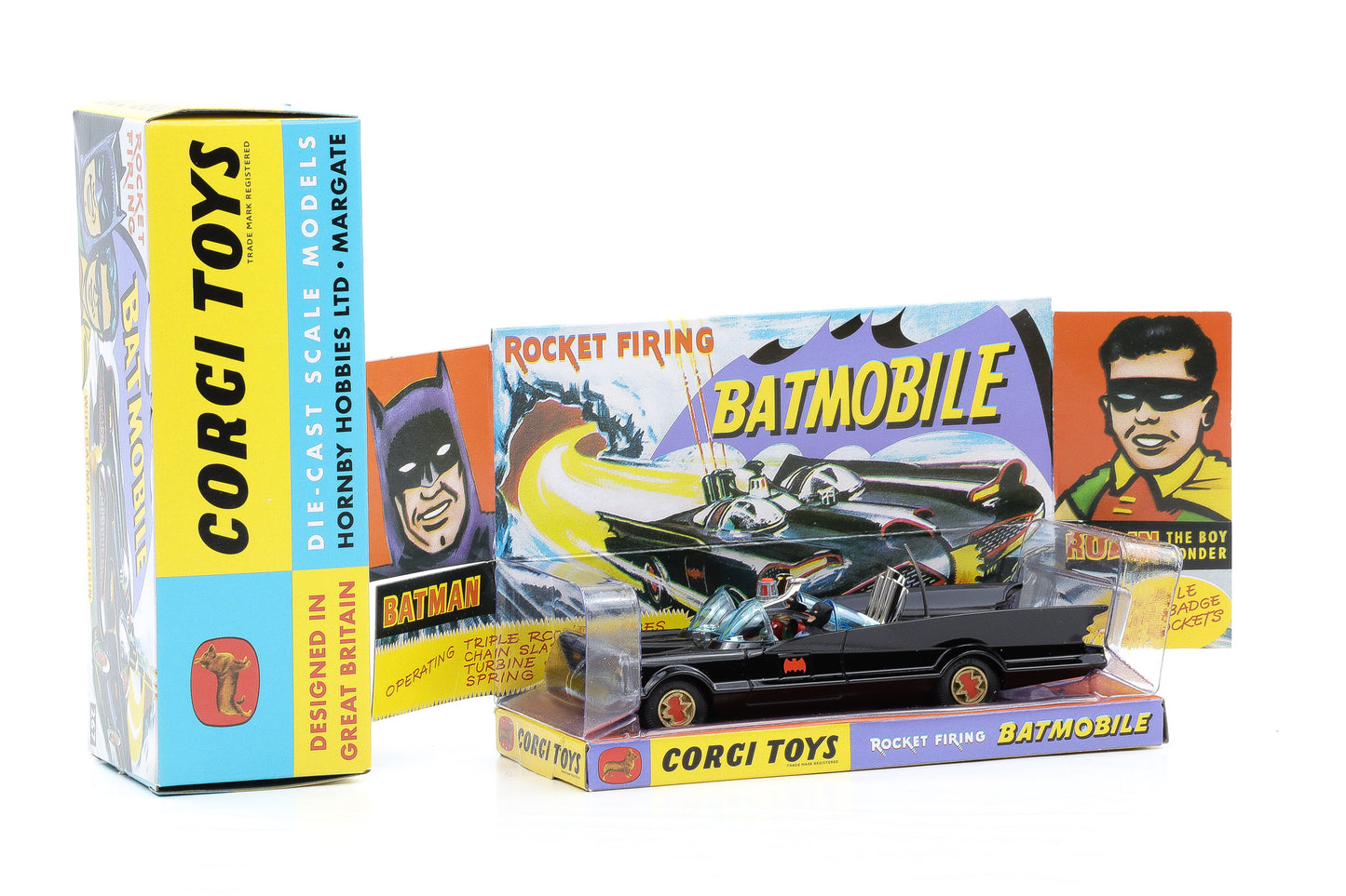 Corgi Toys Batmobile Rocket Firing Batmobile with Batman and Robin Nr. 267 Repro 1:50