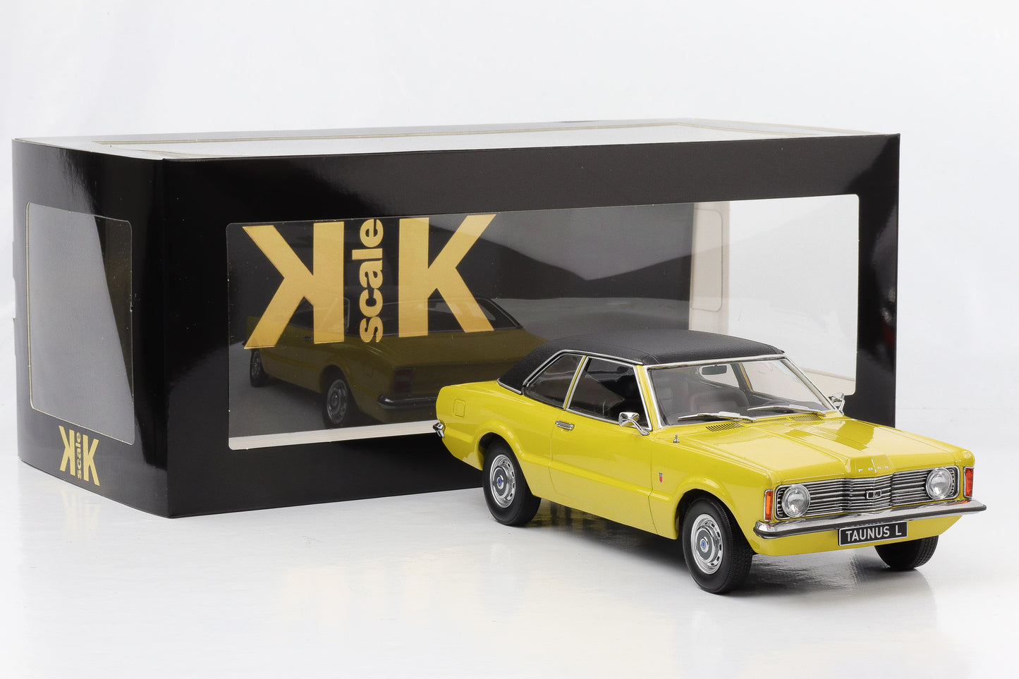 1:18 Ford Taunus L 1971 gelb mit Vinildach schwarz KK-Scale diecast