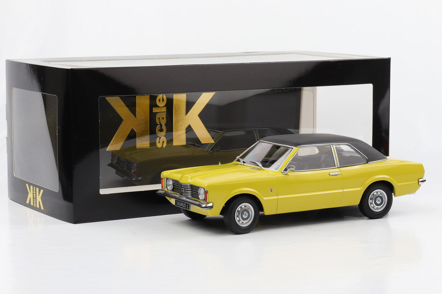 1:18 Ford Taunus L 1971 gelb mit Vinildach schwarz KK-Scale diecast