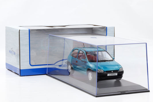1:18 Opel Corsa B 1993 türkis metallic mit Vitrine MCG18514 diecast